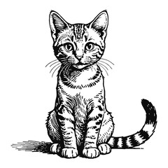 Obraz premium Egyptian Mau Cat Kitten Hand Drawn Engraved Ink Line Art Sketch Illustration