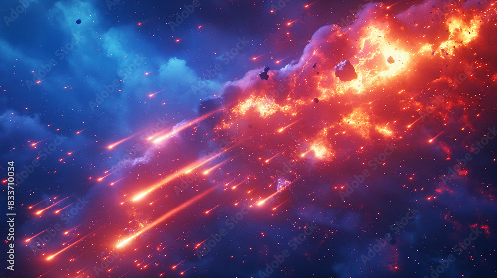 Wall mural meteorite was burning fiercely. it is falling towards the earth at high speed in the sky