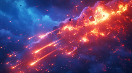 Obraz premium Meteorite was burning fiercely. It is falling towards the earth at high speed in the sky