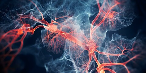 Close-up of particles damaging lung tissue: highlighting the harmful effects of smoking on health. Concept Health Awareness, Smoking Hazards, Lung Damage, Preventive Measures, Chronic Diseases