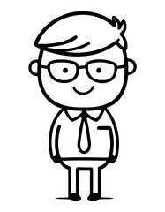 Obraz premium A simple black and white cartoon illustration of a person wearing glasses, ideal for educational and professional designs.