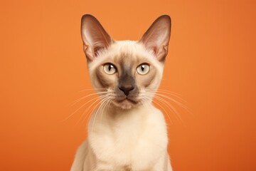 Fototapeta premium Portrait of a cute javanese cat on soft orange background