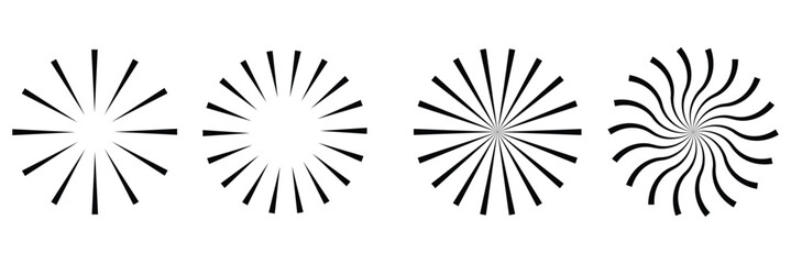  Radial circle lines. Circular radiating lines geometric element. Sun star rays symbol. Abstract geometric shapes. Design element. Vector illustration isolated on white background. EPS 10