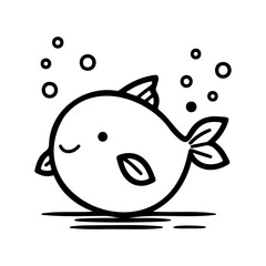 Obraz premium A simple black and white illustration of a fish with bubbles.