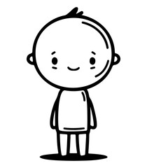 Obraz premium A simple black and white hand-drawn cartoon illustration of a smiling child in a minimalist style.
