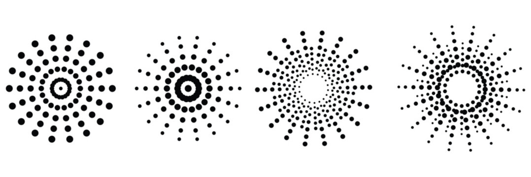  Radial circle lines. Circular radiating lines geometric element. Sun star rays symbol. Abstract geometric shapes. Design element. Vector illustration isolated on white background. EPS 10