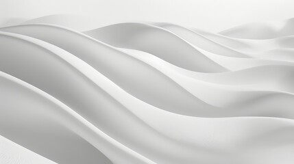 Smooth and clean white wave-like forms transition into a pristine backdrop, embodying minimalist aesthetics.
