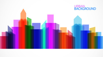 Vector silhouette of city buildings, colorful silhouette, outline cityscape design