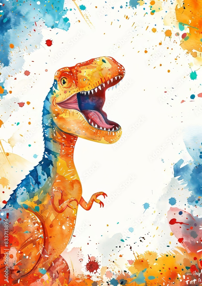 Poster Cute Dinosaur for Invitation with Copy Space