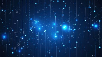 Blue technology background with glowing dots and lines, vector illustration