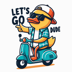 vector cool duck riding a scooter t-shirt art design