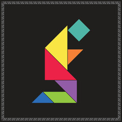 Tangram Puzzle Prayer Vector Colorful Geometric Illustration