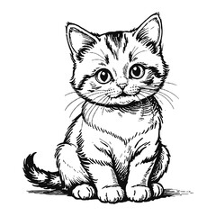 Munchkin Cat Kitten Hand Drawn Engraved Ink Line Art Sketch Illustration