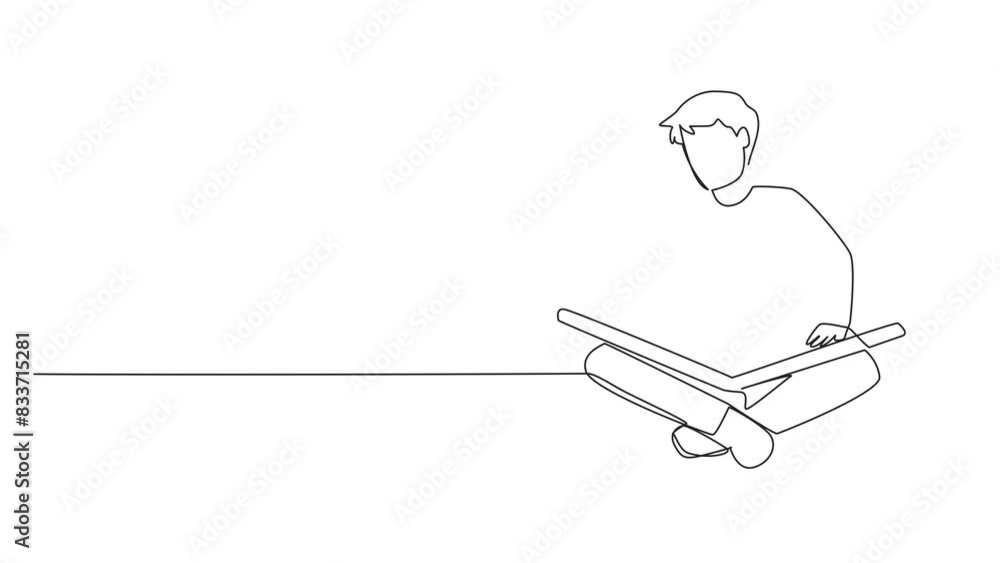 Aufkleber animated self drawing of continuous one line drawing man sit down and put reading book on feet. inte