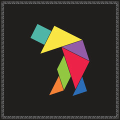 Tangram Puzzle Old Man Vector Colorful Geometric Illustration