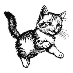 Fototapeta premium Norwegian Forest Cat Kitten Hand Drawn Engraved Ink Line Art Sketch Illustration