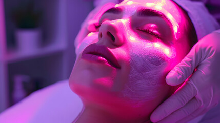 Beautifully Captured: Esthetician Performing LED Light Therapy for Skin Rejuvenation and Acne Reduction   Perfect for Beauty and Skincare Ads!