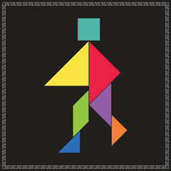 Tangram Puzzle Walking Vector Colorful Geometric Illustration