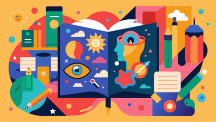 Obraz premium Vibrant and chaotic the art journal turned personal museum is a visual representation of the chaos and beauty of life allowing viewers to see the. Vector illustration