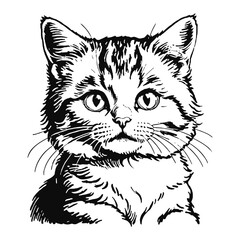 Fototapeta premium Persian Cat Kitten Hand Drawn Engraved Ink Line Art Sketch Illustration