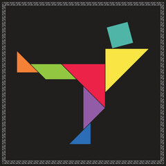 Tangram Puzzle Kicking Vector Colorful Geometric Illustration
