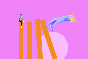 Composite trend artwork 3D sketch image photo collage of pink vibrant color orange columns touch...