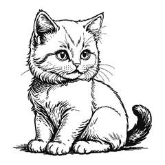 Obraz premium Persian Cat Kitten Hand Drawn Engraved Ink Line Art Sketch Illustration