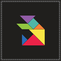 Tangram Puzzle Bear Vector Colorful Geometric Illustration
