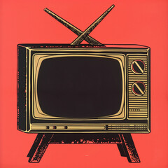 TV set of 70s on stand legs with old antennas. Telecasts turned off without television signal