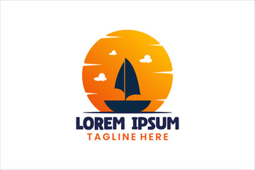 100520247-17.epModern Flat Unique canoe boat logo vintage with sunset background logo template illustration