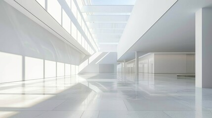 Abstract architectural composition with smooth white surfaces and ample empty space, highlighting modern design