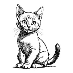 Obraz premium Russian Blue Cat Kitten Hand Drawn Engraved Ink Line Art Sketch Illustration