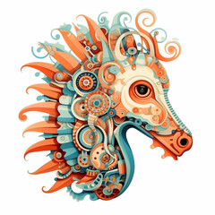 Fototapeta premium This captivating digital artwork showcases a close-up of a horse's head, reimagined with a mesmerizing array of colorful shapes and patterns. 