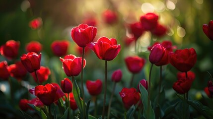 Obraz premium Crimson blooms in the garden