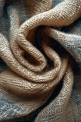 Fototapeta premium A piece of fabric with a brown and blue pattern. The fabric is rolled up and has a fuzzy texture