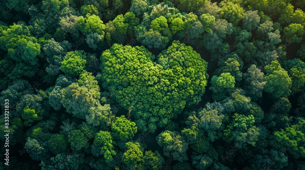 Poster a heart made of trees is the focal point of this image