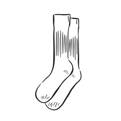 Line drawn illustration of a pair of mens socks, hand drawn in black and white.