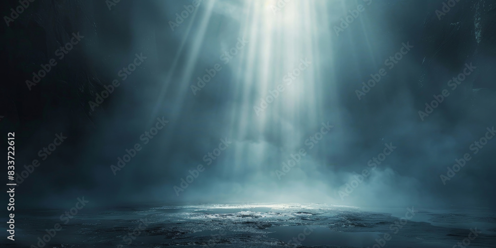 Aufkleber ethereal rays of light piercing through a dark, misty environment creating a mystical and serene atm