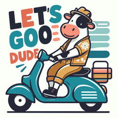 cool cow vector riding a scooter t-shirt art design