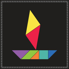 Tangram Puzzle Sampan Vector Colorful Geometric Illustration