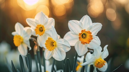 Close up view of daffodils in bloom during spring