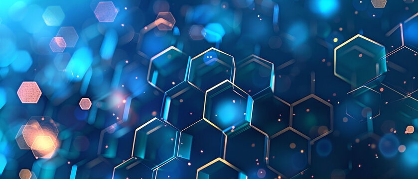 Futuristic glowing blue and orange hexagons background
