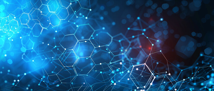 Abstract glowing plexus background with blue hexagons