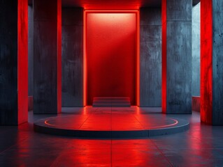 Modern Business Setup on Abstract Red Background with Technological Elements in HD Quality