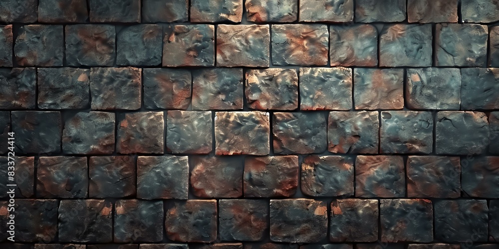 Poster wall made of bricks with a red and blue pattern