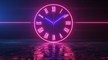 Neon Pink Clock with Roman Numerals in Dark