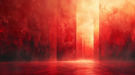 Fototapeta premium Futuristic Corporate Setting on Vibrant Red Abstract Background with Subtle Tech Elements in Hyper-realistic Digital Painting