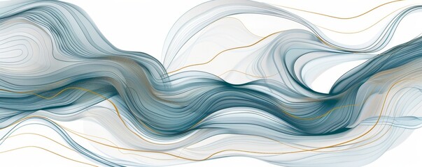 Fototapeta premium Modern art with grey and blue swirls featuring gold lines