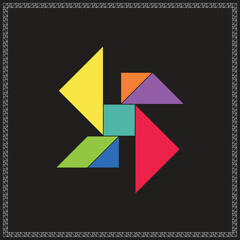 Tangram Puzzle Windmill Vector Colorful Geometric Illustration