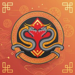 Obraz premium chinese new years iconic that combines a fierce snake head and chinese elemen